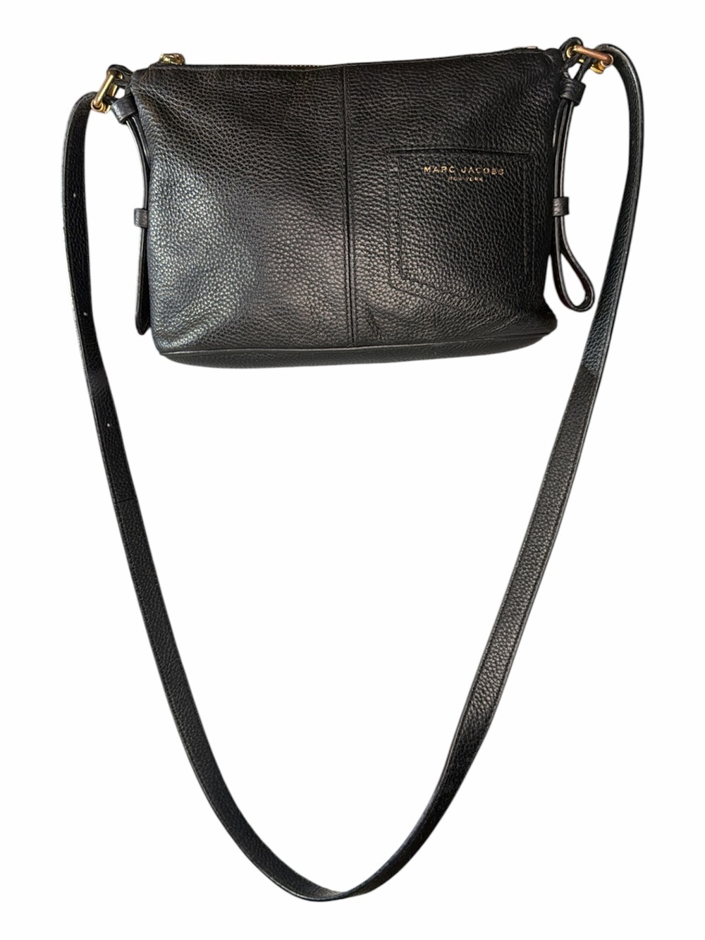Marc Jacobs Black Pebbled Leather Crossbody Purse with Gold Logo